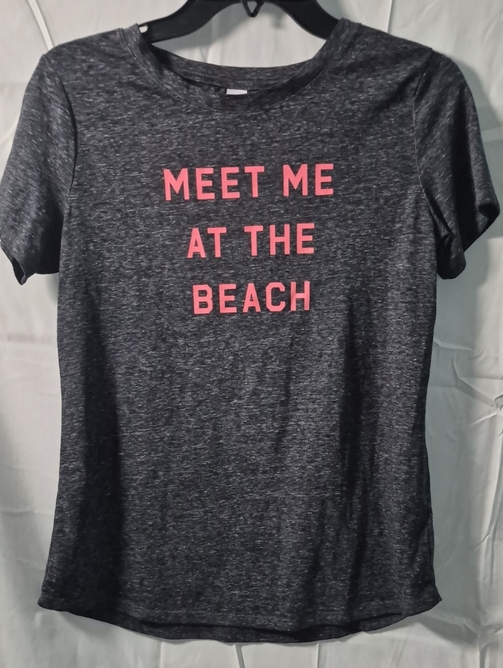 Old Navy Charcoal Tee with Pink 'Meet Me at the Beach' Text